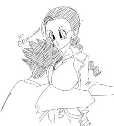 1boy 1girls dragon_ball dragon_ball_gt face_in_breasts hugging kimiwaaru sketch son_gohan videl videl_(gt_saga)