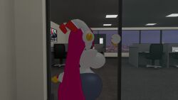 big_breasts chair desk facing_away hand_on_door kirby_(series) long_hair office office_chair susanna_patrya_haltmann susie_(kirby) tagme vrchat wide_hips