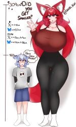 2d_(artwork) 2d_artwork angel_[bensukun] bensukun big_breasts big_thighs bigger_female blue_eyes breasts breasts_bigger_than_head breasts_bigger_than_torso clothed clothed_female clothes color colored drooling female fox fox_ears fox_girl fox_tail full_body getting_bigger giantess growing growth growth_drive growth_sequence huge_breasts hyper hyper_breasts kitsune long_hair male massive_breasts mini_giantess nova_[bensukun] red_hair self_upload smaller_male standing tall_female taller_female taller_girl text wolf_boy wolf_ears yoga_pants