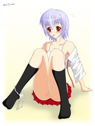 artist_request blush bra clothing footwear izumi_ako mahou_sensei_negima mahou_sensei_negima! panties panties_around_leg panties_around_one_leg red_eyes skirt socks surprised