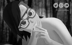 1boy 1girls black_and_white blowjob boruto:_naruto_next_generations cum faceless_male fellatio female flareless forehead_protector glasses looking_at_viewer male male_pov naruto naruto_(series) nude oral penis pov sarada_uchiha short_hair url web_address