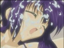 animated bed blue_hair breasts closed_eyes cum cum_on_body cum_on_breasts cum_on_face cum_on_upper_body cumshot ejaculation_between_breasts facial female hayama_kouichi kao_no_nai_tsuki kuraki_suzuna long_hair male paizuri penis purple_hair straight suzuna uncensored