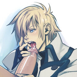 blonde_hair blue_eyes gay guilty_gear huge_cock ky_kiske licking oral penis uncensored yaoi