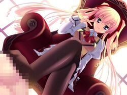 asikoki blonde_hair censored character_request clothed_female clothed_female_nude_male feet female footjob footjob_with_legwear male mosaic_censoring penis pink_hair sitting source_request teen twintails