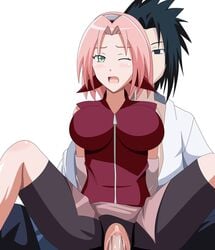 1boy 1girls 2d black_eyes black_hair blush censored clitoris faceless_male female full_color green_eyes human male naruto one_closed_eyes pink_hair pixiv_thumbnail prede resized sakura_haruno sakura_haruno(shippuden) sasuke_uchiha sex straight vaginal_penetration wink