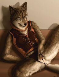 2012 anthro bottomless canine clitoris collar coyote female fur furry pussy slash0x solo spread_legs spread_pussy spreading