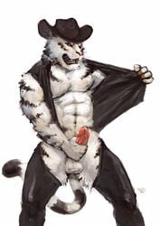 1boy anthro balls chaps erection feline fur furry male male_only masturbation muscles penis racoonwolf solo tiger