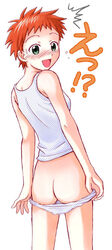 artist_request ass back blush clothing green_eyes kasuga_misora mahou_sensei_negima! nude panties panty_pull photoshop red_hair shocked surprised