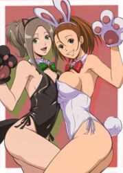 1boy 1girls ana_gram breasts brown_eyes brown_hair bunny_ears bunny_gloves bunny_tail cat_ears cat_paws duo fake_animal_ears femboy kami_no_puzzle leotard nonoha_itou paw_gloves phi_brain_puzzle_of_god samidaredou symmetrical_docking tagme trap