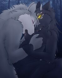 anthro breast_lick breasts canine cum demon fangs female fur furry glowing_eyes horn licking lunar_epitaph male nude sex straight tongue wolf