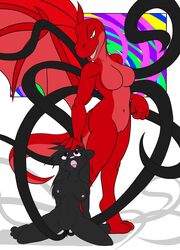 anthro black_hair breasts dragon drooling feline female fur furry goo green_eyes hair hypnosis mind_control panther purple_eyes pussy saliva tempest_kitty tentacle wings