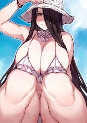 1girls belly big_breasts bigger_female bikini bikini_bottom bikini_top black_hair blush blushing breasts breasts_out c.cu child_bearing_hips chubby chubby_female dress female folklore giant_breasts golden_eyes hasshaku-sama hat huge_female japanese_mythology legend massive_breasts mature_female milf miu_tsuyuhara mythology nail_polish oc original original_character pale-skinned_female pale_skin pink_nail_polish pink_nails pussy pussy_visible_through_clothes pussy_visible_through_panties sun_hat sweatdrop thick_hips thick_legs thick_thighs tsuyuhara_miu urban_legend vagina vagina_visible_through_clothing white_body white_dress white_skin yellow_eyes