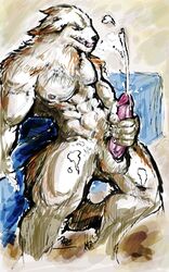 1boy anthro balls canine cum erection fur furry male male_only masturbation orgasm penis pockyrumz solo wolf