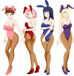 alpha_channel ass big_ass big_breasts breasts bunny_ears bunny_girl bunnysuit cleavage female_only for_sticker_use full_body high_heels hyuuga_hinata ino_yamanaka looking_at_viewer looking_back naruto naruto_shippuden pervyangel pink_hair png sakura_haruno sticker_template tenten transparent_background transparent_png