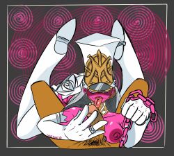 1boy 1boy1girl 1girls artist_name chains collar dark-skinned_male dark_skin female femdom ghostdonut gloves handjob hat licking licking_penis male male/female marie_anto nude nude_male partially_clothed_female penis persona persona_5 persona_5_tactica pink_body pink_eyes pink_nipples pink_skin ring tagme white_clothing