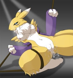 2012 anthro blue_eyes bondage bound breasts canine claws cum digimon facial_markings female fox fur furry gloves looking_at_viewer markings nipples pussy renamon solo yiffmasters