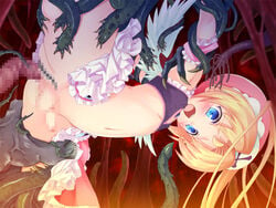 1boy anal anal_insertion angel angel_wings arm_grab blonde_hair blue_eyes brush censored dress game_cg heart leg_grab long_hair magical_girl mahou_shoujo_artelion male malesub mizuki_kotora navel open_mouth oral penis rape short_twintails tentacle tentacle_on_male tentacle_rape testicles thighhighs tied_hair tongue trap twintails wings