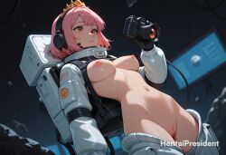 ai_generated areolae astronaut backpack bangs breasts breasts_out camera cleft_of_venus costume erect_nipples erection female female_only headphones hentaipresident large_breasts medium_breasts navel nipples no_bra no_panties orange_eyes pink_hair pussy solo standing stomach thighs tiara uncensored uncensored_breasts uncensored_nipples uncensored_pussy uncensored_vagina