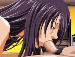 censored deepthroat fellatio ikkitousen kan'u_unchou kanu_unchou oral purple_hair sucking sweat yabusame