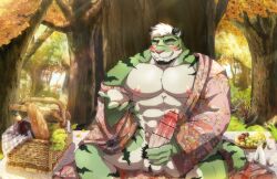 2022 abs alcohol anthro asian_clothing baguette balls barbell_piercing basket beverage blush bread censor_bar censored censored_genitalia censored_penis claws clothing container drunk east_asian_clothing felid finger_claws floral_pattern food forest fruit fur gay gay_male genitals geo_(gtiger) grape green_body green_fur hair hi_res homosexual homosexual_male inviting_to_sex inviting_viewer japanese_clothing kimono looking_at_viewer male mammal multicolored_body multicolored_fur nipple_barbell nipple_piercing nipples pantherine penis picnic_basket picnic_blanket piercing pink_clothing pink_topwear plant pubes sake_bottle sitting sitting_on_ground solo solo_male striped_body striped_fur stripes substance_intoxication tail tamainu tiger topwear tree undressing white_body white_fur white_hair wine wine_bottle