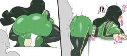 1boy 1girls absurd_res anon anonymous_male arm_grab ass bodysuit bodysuit_boner breasts enigi09 faceless_male female female_focus from_behind fucked_through_clothes green-haired_female green_hair hero_outfit_(mha) heroine hi_res large_ass large_breasts male my_hero_academia penetration_from_behind penetration_through_clothes sex sex_through_clothes superheroine thick_thighs thighs tongue tongue_out tsuyu_asui