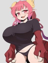 1girls aged_up big_breasts breasts cleavage clothed clothing cooliehigh dragon_girl dragon_horns dragon_maid female female_focus female_only huge_breasts hyper_breasts ilulu_(dragon_maid) large_breasts miss_kobayashi's_dragon_maid shortstack top_heavy