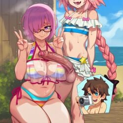 1femboy 1girls 2boys ai_generated astolfo_(fate) balls beach belly big_balls big_breasts big_testicles bikini blue_eyes breasts camera cleavage clothed_female crossdressing cucked_by_femboy cuckold demerzel double_v embarrassed erection exposed_penis fate/apocrypha fate/grand_order fate_(series) female femboy femboy_on_female femboydom glasses hair_over_one_eye huge_balls huge_breasts huge_cock huge_penis huge_testicles hung_femboy hung_trap kneeling large_breasts larger_female light-skinned_femboy long_penis male midriff multiple_males navel no_underwear offscreen_masturbation open_mouth penis pink_hair precum precum_drip precum_on_breasts recording see-through_clothing side-tie_bikini size_difference small_but_hung smaller_femboy smaller_male standing sweat sweating sweating_profusely testicles thick_penis thick_thighs toned tongue uncensored uncircumcised v_sign watching wide_hips