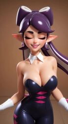 1girls 3d ai_generated animated black_hair breasts callie_(splatoon) cleavage dancing dress female gloves huge_breasts inkling inkling_girl kosine1777 nintendo pointy_ears splatoon splatoon_(series) squid squid_girl tagme video white_gloves
