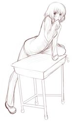 amputee blush desk katawa_shoujo kekekeke masturbation mouth sketch sleeve tezuka_rin