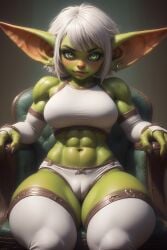 abs ai_assisted ai_generated big_breasts breasts busty edit female goblin goblin_female green_skin huge_breasts muscular muscular_female shortstack thick_thighs white_hair