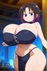 ai_generated black_hair blue_eyes dancing elma_(dragon_maid) female huge_breasts miss_kobayashi's_dragon_maid short_hair two-tone_hair