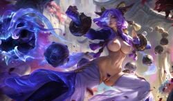 1girls 2025 2d 2d_(artwork) action_pose attack breasts breasts_out energy esper female female_only female_pubic_hair fighting_stance league_of_legends muscular naked_female official_artwork_edit pussy pussy_cutout riot_games solo solo_female telekinesis yunara yunara_(league_of_legends)