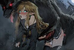 2boys ai_generated all_fours almond_eyes anal anal_sex bare_shoulders black_lipstick blonde_hair blue_eyes blush caged_penis canine canine_genitalia canine_on_human canine_penis chastity_cage choker crossdressing drooling earrings elf elf_ears elf_femboy eyes_wide_open femboy femboysub feminine_male feminization feral_on_human flushed from_behind fucked_into_submission full_moon girly glowing_eyes golden_hair halloween horror human_on_feral hylian hylian_ears knot knotted_penis leaking_cum legs legwear link link_(breath_of_the_wild) link_(tears_of_the_kingdom) long_hair luxica male male_on_femboy male_only maledom miniskirt monster necktie nintendo novelai open_mouth penis red_eyes scarf school_uniform schoolgirl_uniform shirt shocked skirt sweat teeth_showing the_legend_of_zelda thighhighs torn_clothes trap trembling twink uncensored werewolf yaoi zoophilia