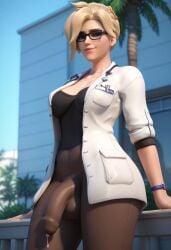1futa 2d 2d_(artwork) ai_generated angela_ziegler balls black_stockings blizzard_entertainment blonde_female blonde_hair bulge bulge_through_clothing clothed clothing digital_drawing_(artwork) erect_penis erection erection_under_clothes erection_under_clothing female female_focus futa_only futanari glasses intersex lab_coat labcoat leaking_precum legwear light-skinned_female light-skinned_futa light_skin mercy overwatch overwatch_2 penis precum precum_drip precum_on_penis precum_string see-through see-through_stockings stockings swiss swiss_female thick_thighs