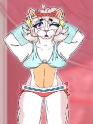 arms_raised bow bunny_ears bunny_girl lingerie nipples_through_clothes nipples_visible_through_clothing pretty_blood ron_(pretty_blood) solo solo_female weeping_roses white_fur