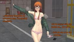 1girls atlus bra clothes_on_floor exhibitionism ofugh panties persona persona_5 public sakura_futaba underwear xnalara