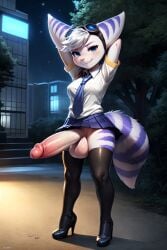 ai_generated alien alien_futanari bealce breasts erection furry high_heels lombax pointy_ears ratchet_and_clank ratchet_and_clank:_rift_apart rivet_(ratchet_and_clank) shirt skirt