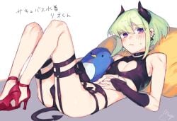 androgynous bob_cut boob_window crossdressing femboy heart_window heels lio_fotia promare short_hair solo succubus_costume succubus_horns twink