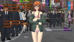 1girls atlus being_watched bra casual clothing exhibitionism female group human indecent_exposure male mifune_chihaya multiple_males ofugh outerwear pale_skin panties persona persona_5 public sakura_futaba underwear xnalara