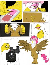 1girls 2012 avian beak blood breasts camera cosplay eyeliner female friendship_is_magic gilda_(mlp) knife lipstick my_little_pony nipples nude parody piercing pinkie_pie_(mlp) pose solo straight_hair tattoo terror tongue what white_background wings