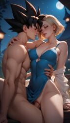 1boy1girl ai_generated android_18 black_hair blonde_hair cheating_wife dragon_ball dragon_ball_z son_goku