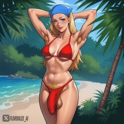 1futa ai_generated armpit_hair armpits ball_hair bandana beach bikini blonde_hair blue_eyes cartoon_network covered_penis flaccid flaccid_penis flordulce futa_only futanari hairy_armpits hairy_balls hairy_testicles hands_behind_head lindsay_(tdi) long_hair outdoors penis pubic_hair seductive seductive_look seductive_smile solo_futa standing testicles total_drama_island