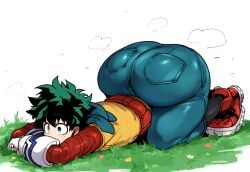 1boy ai_generated all_fours ass big_ass femboy gyatt huge_ass izuku_midoriya male my_hero_academia novelai solo solo_focus