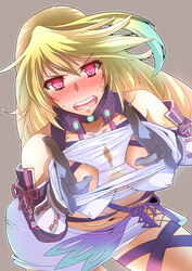 artist_request blonde_hair blush breasts female gloves green_hair large_breasts long_hair milla_maxwell multicolored_hair nipples open_mouth panties pussy_juice red_eyes rynex3159 skirt solo source_request spread_panties stain tales_of_(series) tales_of_xillia tear underwear wet_panties white_panties