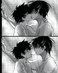 2boys bad_tag bath blush boku_no_hero_academia bones_(company) closed_eyes curly_hair freckles gay hug indoors izuku_midoriya kissing looking_at_another male male/male midoriya_izuku multicolored_hair my_hero_academia nude saliva_traol scar scar_on_arm scar_on_face shounen_jump shouto_todoroki showering size_difference tododeku todoroki_shouto two-tone_hair wet xtdk8zu yaoi