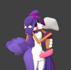 anthro djarli3d duo genitals kissing male male/male penis poobi purple_body rear_view thick_thighs