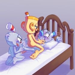 ass completely_nude cuphead cuphead_(game) golosa hands_tied licking_feet ms._chalice mugman penis riding_penis vaginal_penetration