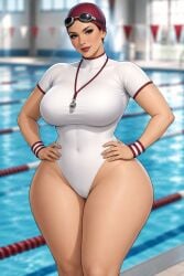 1girls ai_generated belly_button_visible_through_clothing black_hair black_outline busty chatgpt child_bearing_hips confident eyeshadow female female_only goggles goggles_on_forehead goggles_on_head hands_on_hips hourglass_figure indoor_pool large_breasts light-skinned_female lipstick looking_at_viewer mature_female mommy one-piece_swimsuit poolside realistic rgomez007 seductive_look self_upload short_sleeves solo_female standing swim_cap swimmer swimming_pool swimsuit thick_eyelashes thick_lips thick_thighs tight_clothing turtleneck voluptuous whistle_around_neck wide_hips wristband