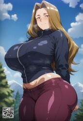 ai_generated arikea arms_behind_back big_ass big_breasts blush blushing brown_hair forest long_hair looking_at_viewer methode_(sousou_no_frieren) milf outdoors smile smiling sousou_no_frieren standing thick_thighs wide_hips