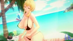 1boy 1girls 3d aether_(genshin_impact) animated beach big_breasts bikini bikini_aside blonde_hair brother_and_sister cowgirl_position female female_penetrated genshin_impact hikar61 holding_hands incest interlocked_fingers koikatsu large_breasts light-skinned_female loop lumine_(genshin_impact) male/female naked_female sex sex_on_the_beach short_hair siblings sound swimsuit tagme vaginal_penetration vaginal_sex video